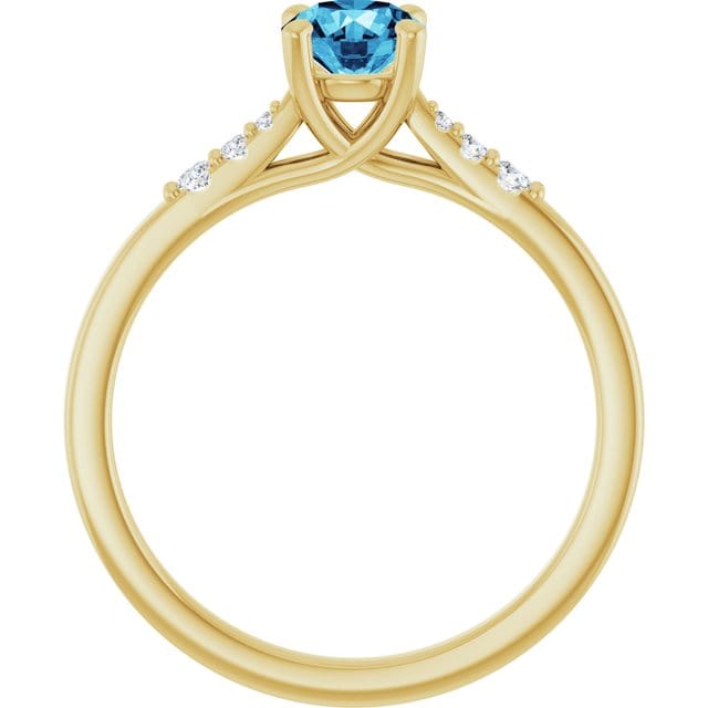 Blue Moissanite Prong Set Natalie Engagement Ring with Accented Cathedral Shank