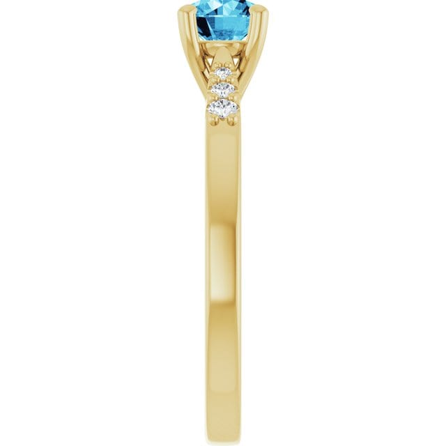 Blue Moissanite Prong Set Natalie Engagement Ring with Accented Cathedral Shank