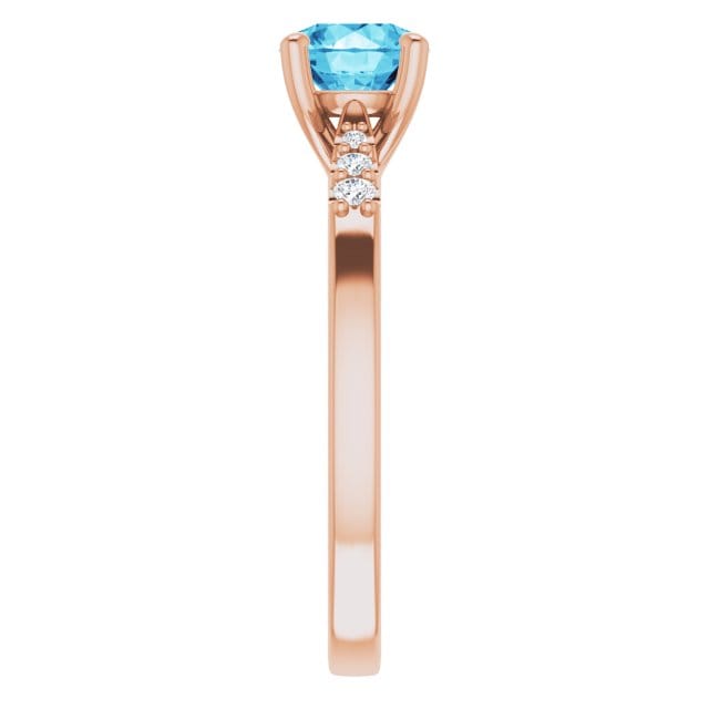 Blue Moissanite Prong Set Natalie Engagement Ring with Accented Cathedral Shank