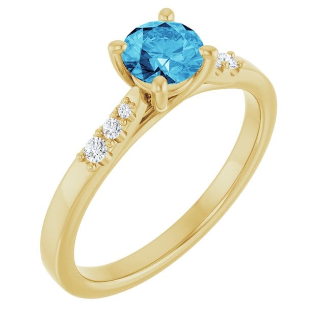 Blue Moissanite Prong Set Natalie Engagement Ring with Accented Cathedral Shank