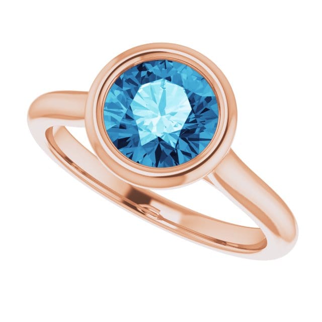 Round Blue-Gray Moissanite Bezel Set Accented Cathedral Odette Engagement Ring