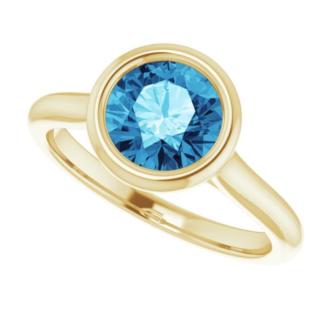 Round Blue-Gray Moissanite Bezel Set Accented Cathedral Odette Engagement Ring