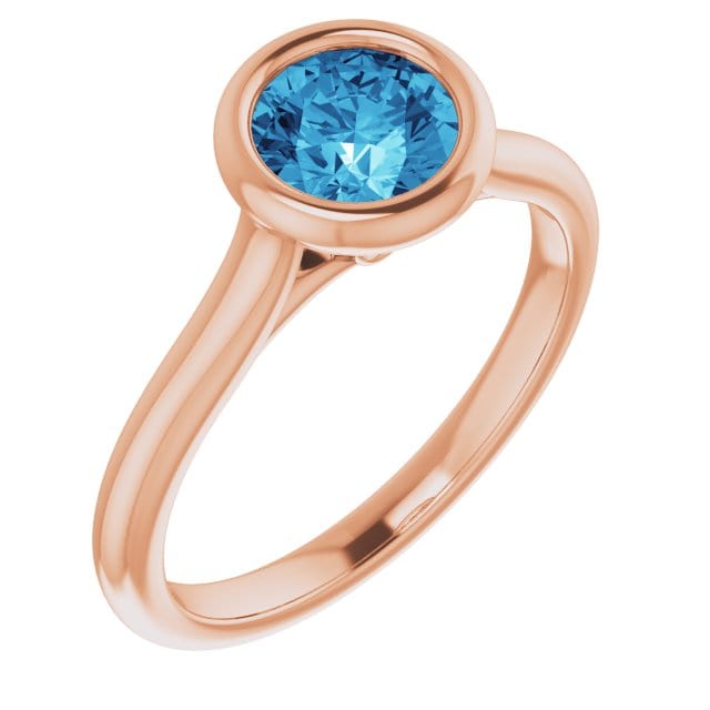Round Blue-Gray Moissanite Bezel Set Accented Cathedral Odette Engagement Ring