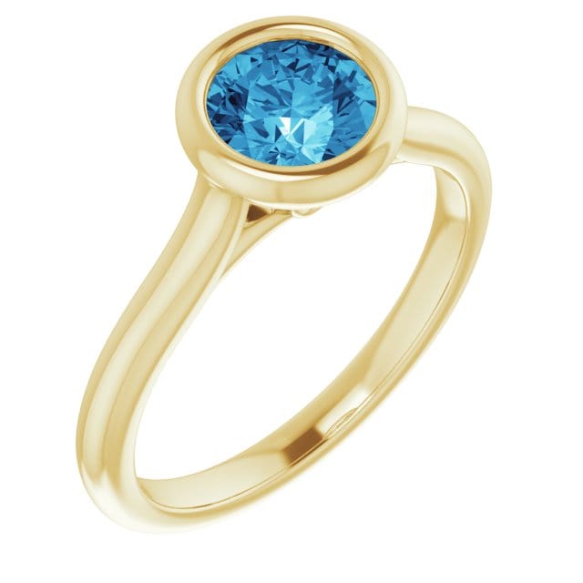 Round Blue-Gray Moissanite Bezel Set Accented Cathedral Odette Engagement Ring