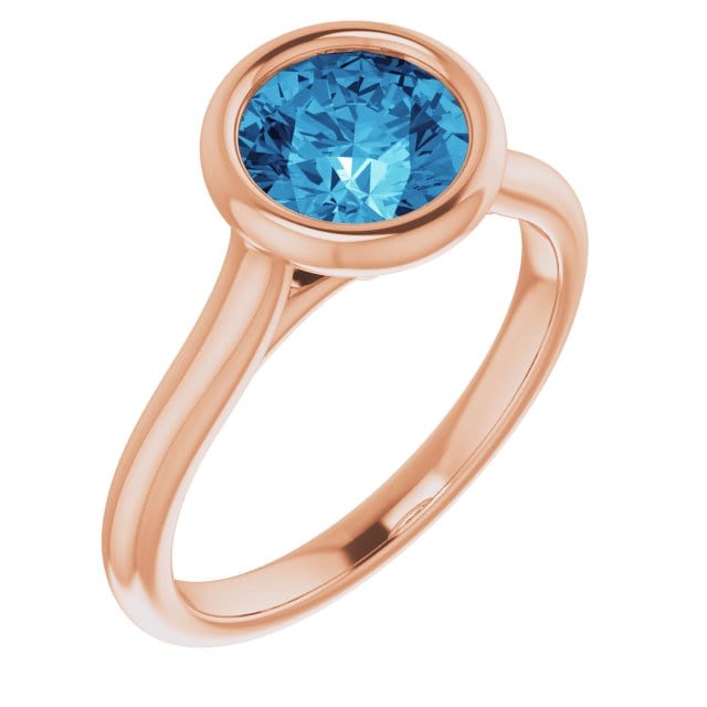 Round Blue-Gray Moissanite Bezel Set Accented Cathedral Odette Engagement Ring