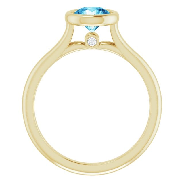 Round Blue-Gray Moissanite Bezel Set Accented Cathedral Odette Engagement Ring