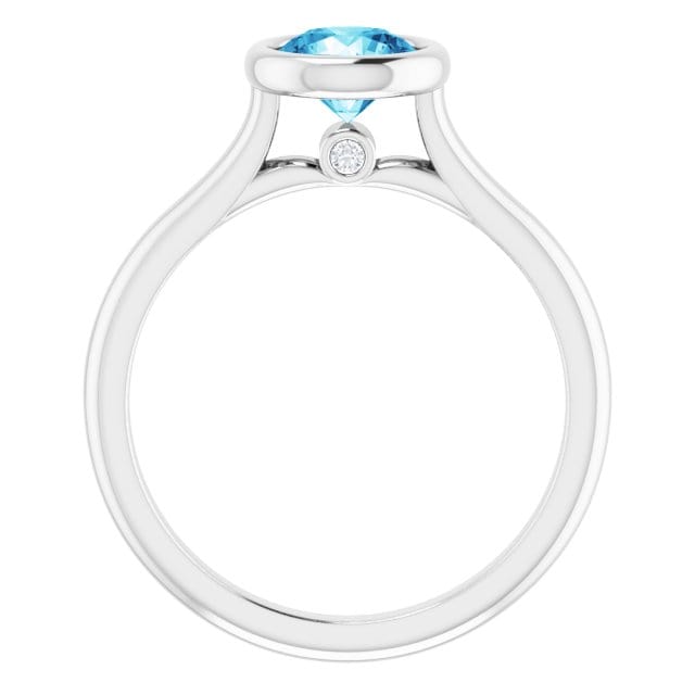 Round Blue-Gray Moissanite Bezel Set Accented Cathedral Odette Engagement Ring