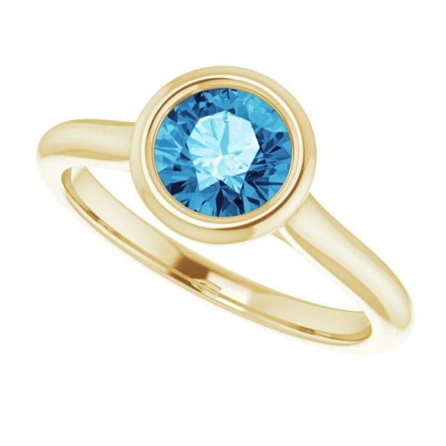 Round Blue-Gray Moissanite Bezel Set Accented Cathedral Odette Engagement Ring