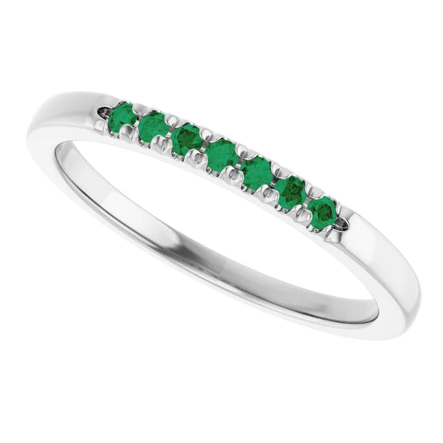 Louise Anniversary Band - French Set Emeralds Pave Stacking Birthstone Ring