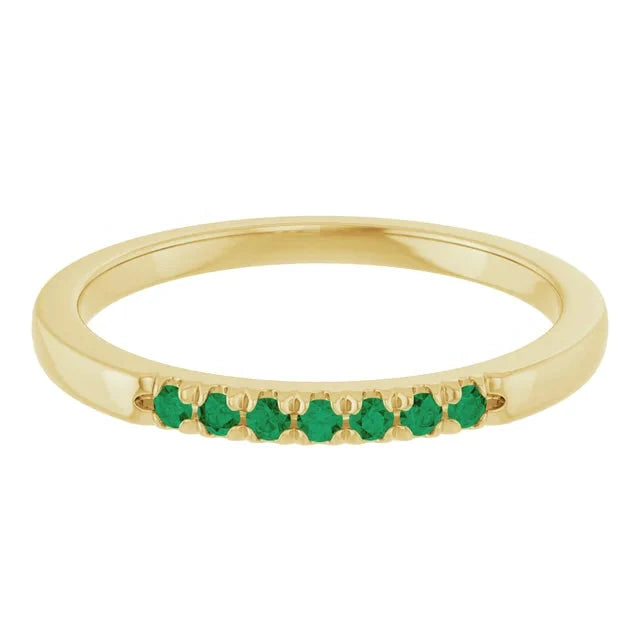 Louise Anniversary Band - French Set Emeralds Pave Stacking Birthstone Ring