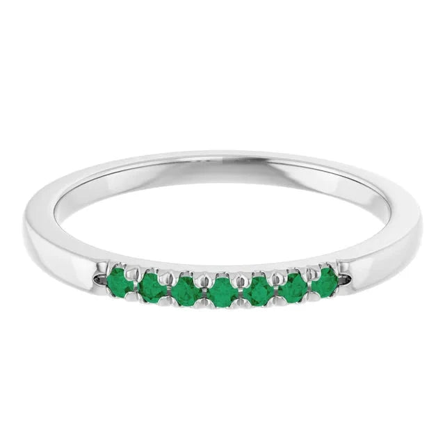 Louise Anniversary Band - French Set Emeralds Pave Stacking Birthstone Ring