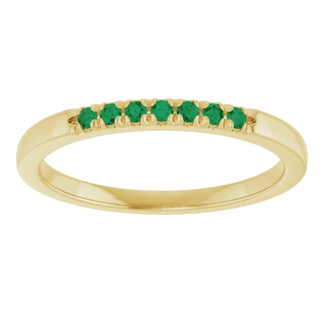 Louise Anniversary Band - French Set Emeralds Pave Stacking Birthstone Ring