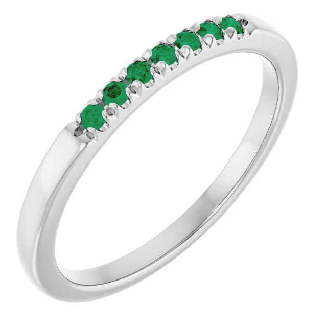 Louise Anniversary Band - French Set Emeralds Pave Stacking Birthstone Ring