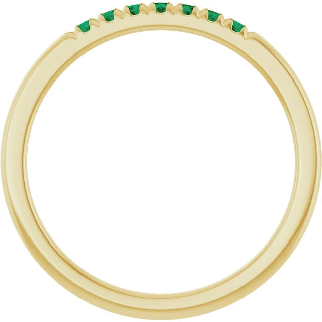 Louise Anniversary Band - French Set Emeralds Pave Stacking Birthstone Ring