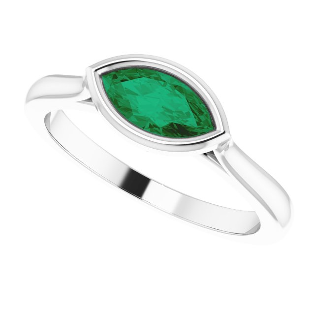 Sideways Bezel Set Marquise Emerald Accented Engagement Ring