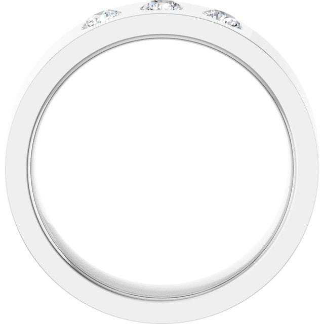 Sia Ring - 6mm wide 3 Diamond, Moissanite or Sapphire Flush Set Flat Wedding Band