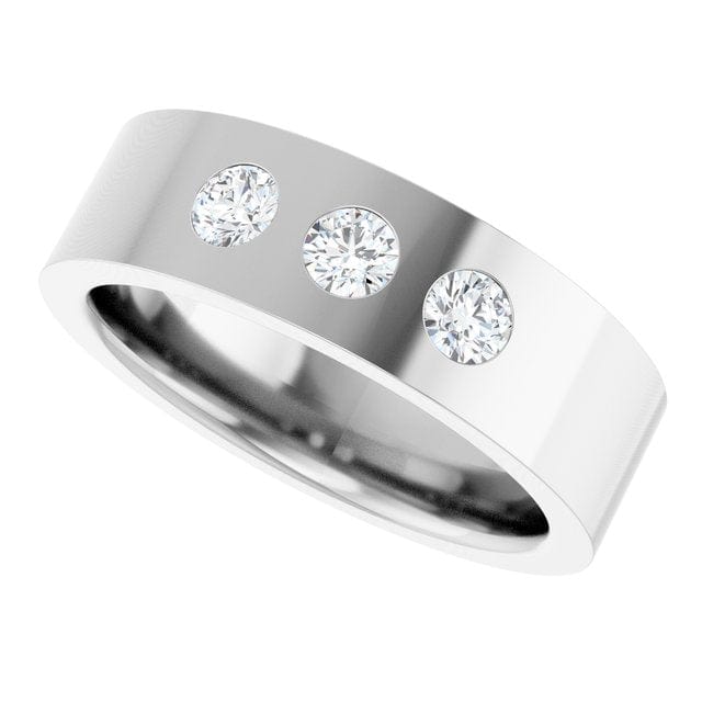 Sia Ring - 6mm wide 3 Diamond, Moissanite or Sapphire Flush Set Flat Wedding Band