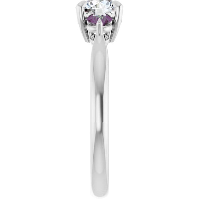 Tracy - Three Stone Diamond Prong Set Engagement Ring with Alexandrite Side Stones
