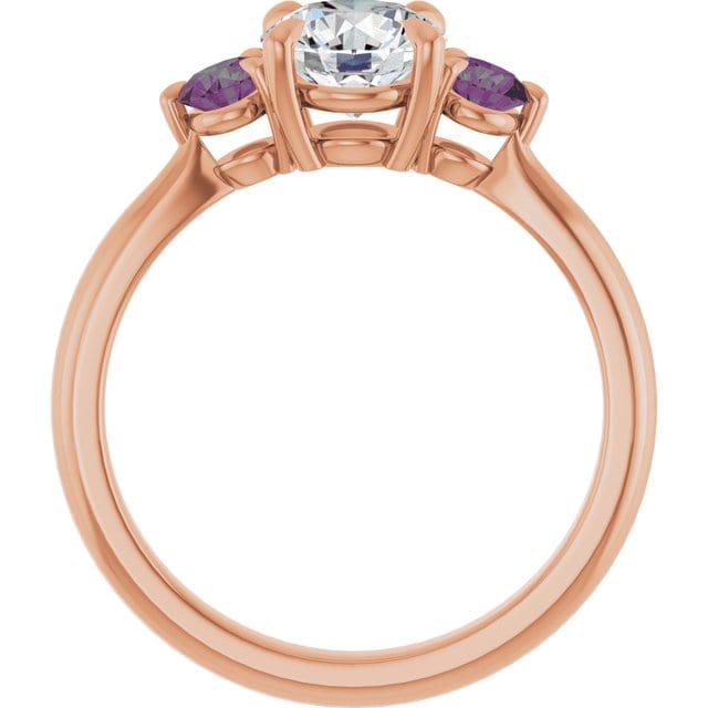 Tracy - Three Stone Diamond Prong Set Engagement Ring with Alexandrite Side Stones