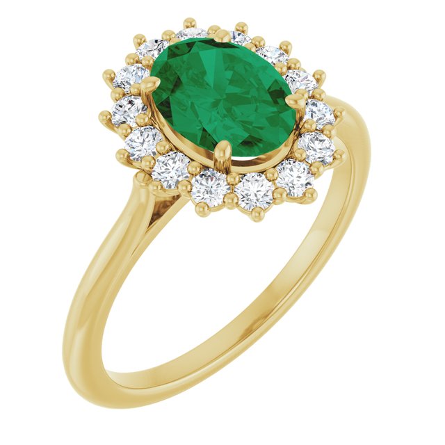 Ophelia - Oval Lab-Grown Emerald Prong Set Halo Engagement Ring