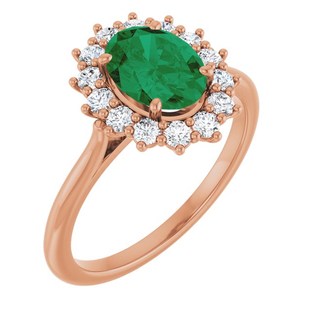 Ophelia - Oval Lab-Grown Emerald Prong Set Halo Engagement Ring