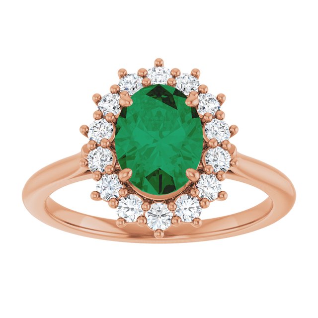 Ophelia - Oval Lab-Grown Emerald Prong Set Halo Engagement Ring