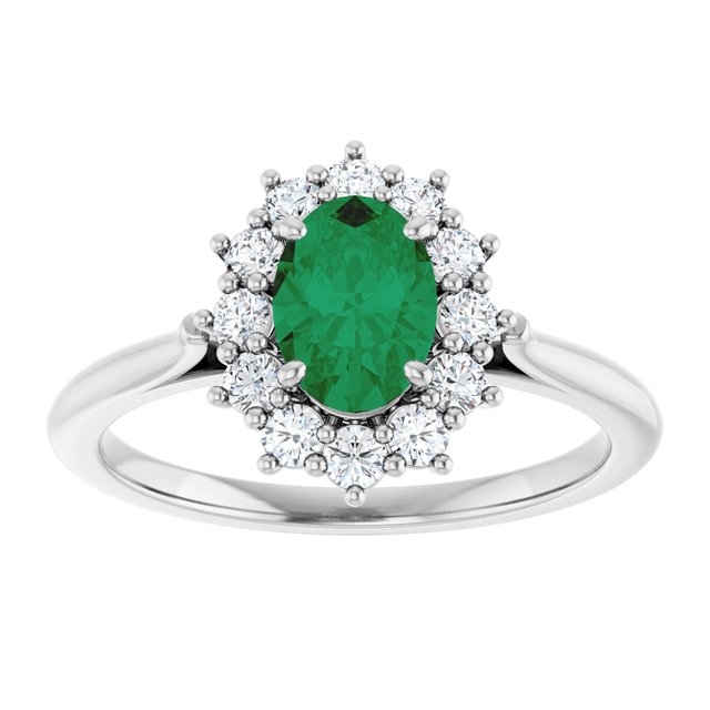 Ophelia - Oval Lab-Grown Emerald Prong Set Halo Engagement Ring