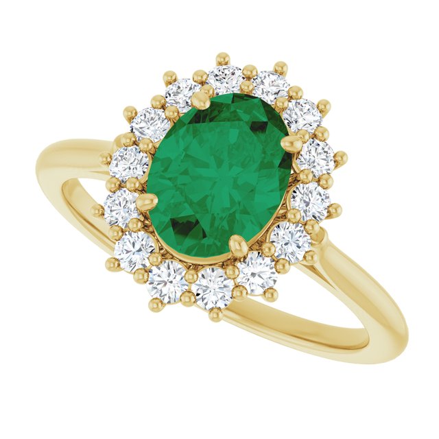 Ophelia - Oval Lab-Grown Emerald Prong Set Halo Engagement Ring
