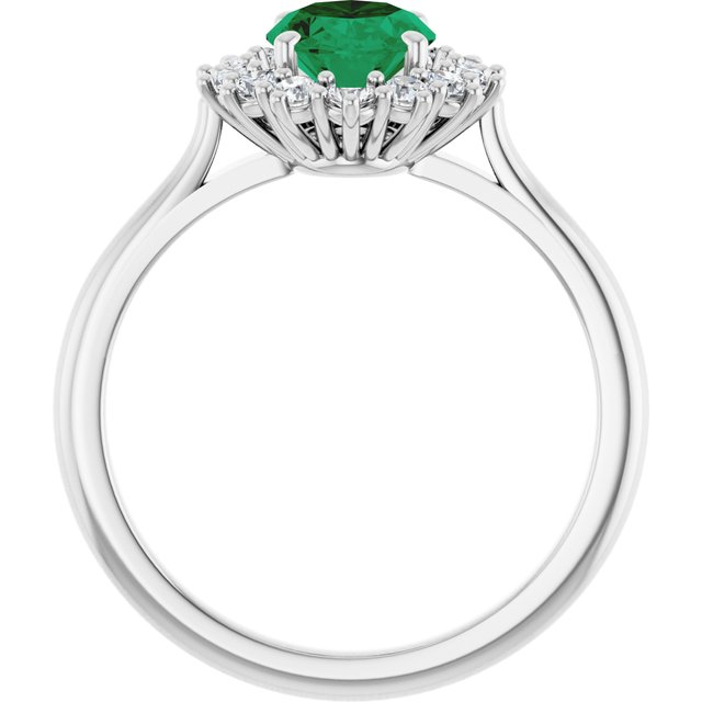 Ophelia - Oval Lab-Grown Emerald Prong Set Halo Engagement Ring