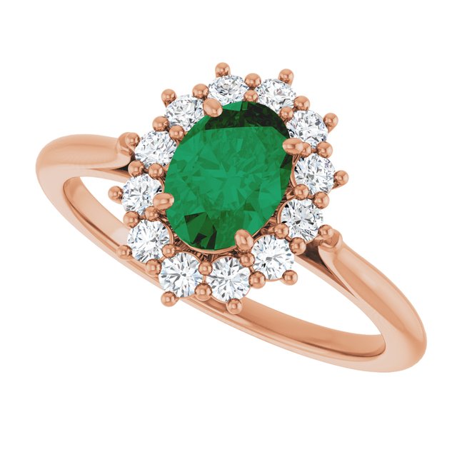 Ophelia - Oval Lab-Grown Emerald Prong Set Halo Engagement Ring