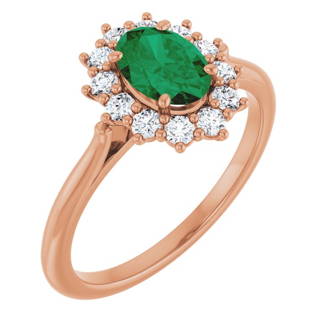 Ophelia - Oval Lab-Grown Emerald Prong Set Halo Engagement Ring