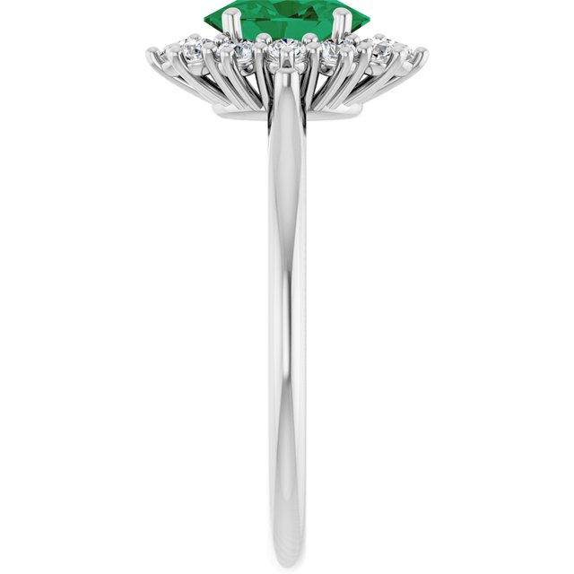 Ophelia - Oval Lab-Grown Emerald Prong Set Halo Engagement Ring