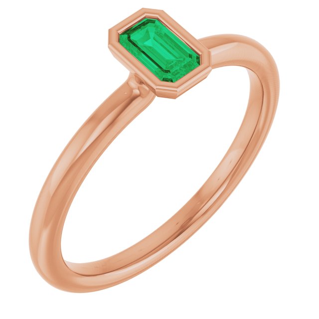 Step Cut Emerald Stacking Bezel Set Solitaire Promise Ring