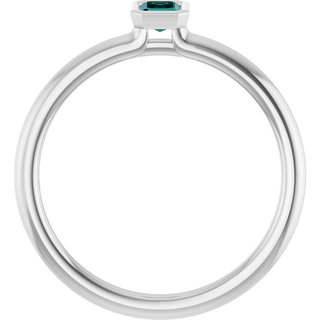 Step Cut Emerald Cut Alexandrite Stacking Bezel Set Solitaire Promise Ring
