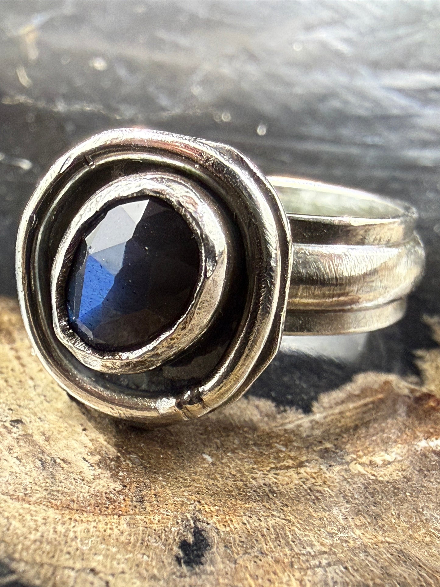 Labradorite Halo Boyfriend Ring