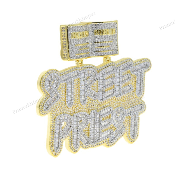 Baguette Moissanite Silver Gold Plated STREET PRIEST Pendant