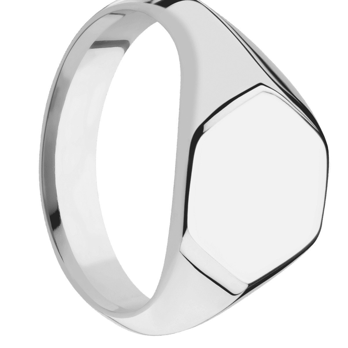 Medium Hexagon signet ring (13.9x12mm) in Titanium, with a Wide style band.