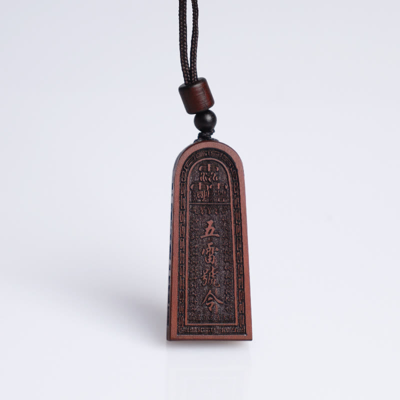 Fortune Jewel Lightning Struck Jujube Wood Taoist Five Thunder Order Luck Protection Necklace Pendant