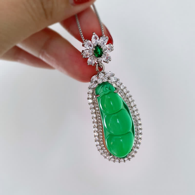 Fortune Jewel Fortune Bean Cyan Jade Luck Necklace Pendant