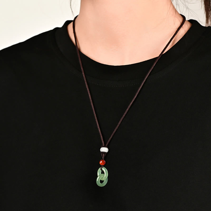 Fortune Jewel Natural Hetian Cyan Jade White Jade Double Peace Buckle Success Necklace Pendant