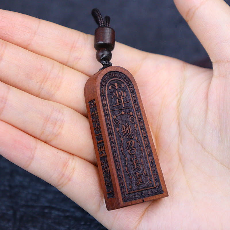 Fortune Jewel Lightning Struck Jujube Wood Taoist Five Thunder Order Luck Protection Necklace Pendant