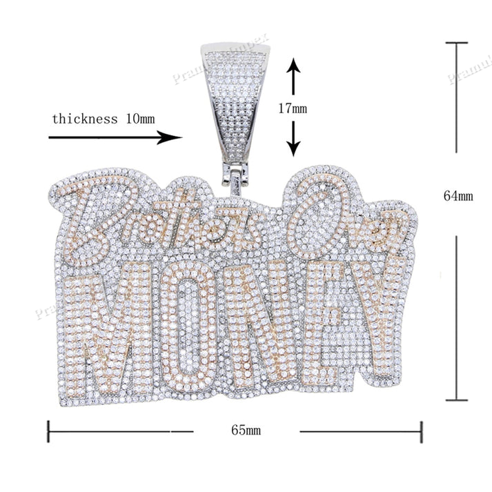 Two Tone Moissanite Sterling Silver Brothers Over MONEY Pendant