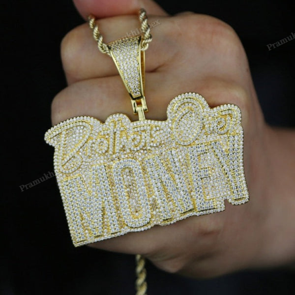 Two Tone Moissanite Sterling Silver Brothers Over MONEY Pendant