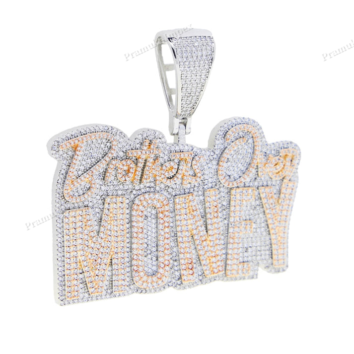 Two Tone Moissanite Sterling Silver Brothers Over MONEY Pendant
