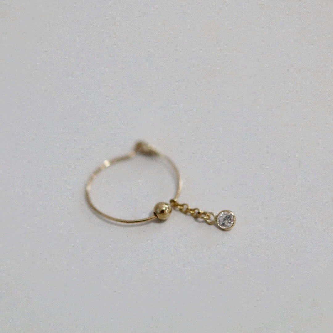 White Topaz Drop Hoop Earring in 14 karat Yellow Gold / SINGLE EARRING / READY TO SHIP