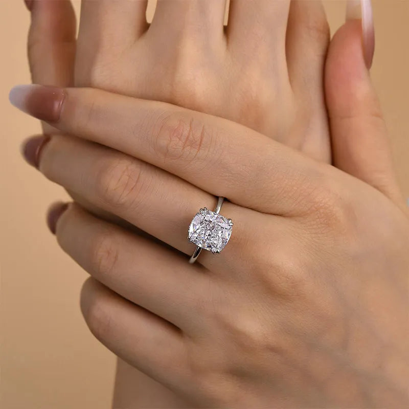 Gorgeous Cushion Cut 4.0ct Hidden Halo Engagement Ring In Sterling Silver