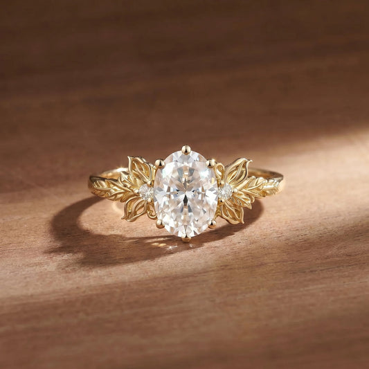 Butterfly Oval Cut Moissanite Leaf Engagement Ring - Clio