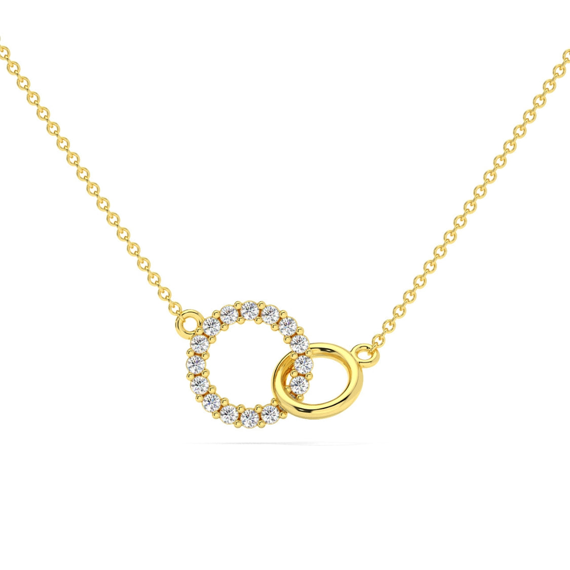 1/3Ct Mini Duet Circle Diamond Necklace 14k Gold Pendant Lab Grown 18"
