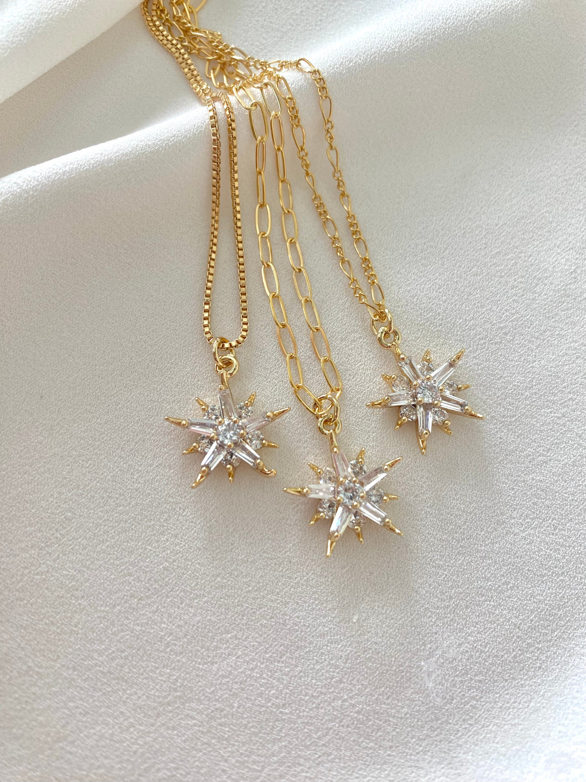 Crystal Necklace Gold Filled Baguette Pendant Necklace Starburst CZ Charm Necklace Minimalist Crystal Jewelry Christmas Gift Dainty Jewelry