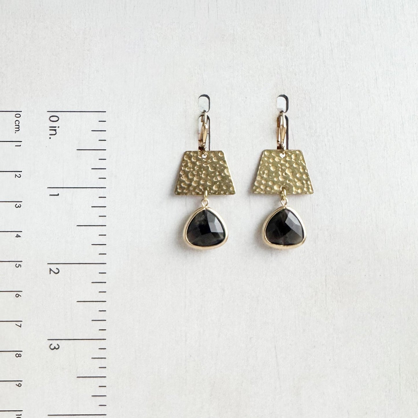 Hammered Brass and Smoky Quartz Dangle Earrings